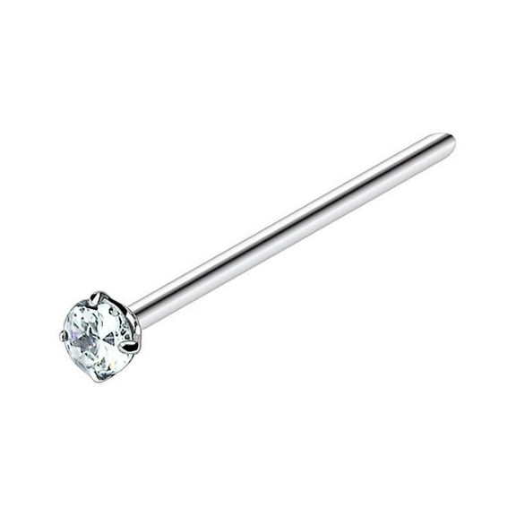 Fish Tail Nose Ring with Round Prong-Set CZ Gem
