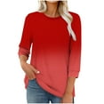 thumbnail image 3 of Women Blouses,Womens Tops,3/4 Sleeves Splicing Crew Neck Classic Style Solid Color,Gradient,Check,Print,Stripes Multivariant Lightweight Texture SuperSoft T-Shirt Fashion Blouse Round Neck Casual Top, 3 of 7