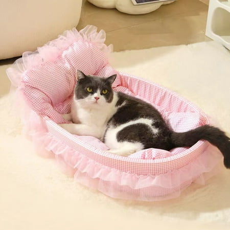 Steadline Pet Bed 3-Piece Setnestmatlace Trim) Blue Pet Sleeping Cushion Soft Cloth Cat & Dog Rest Bed Detachable Cushion for Small-Medium Pets Daily Rest and Sleep(Pink)