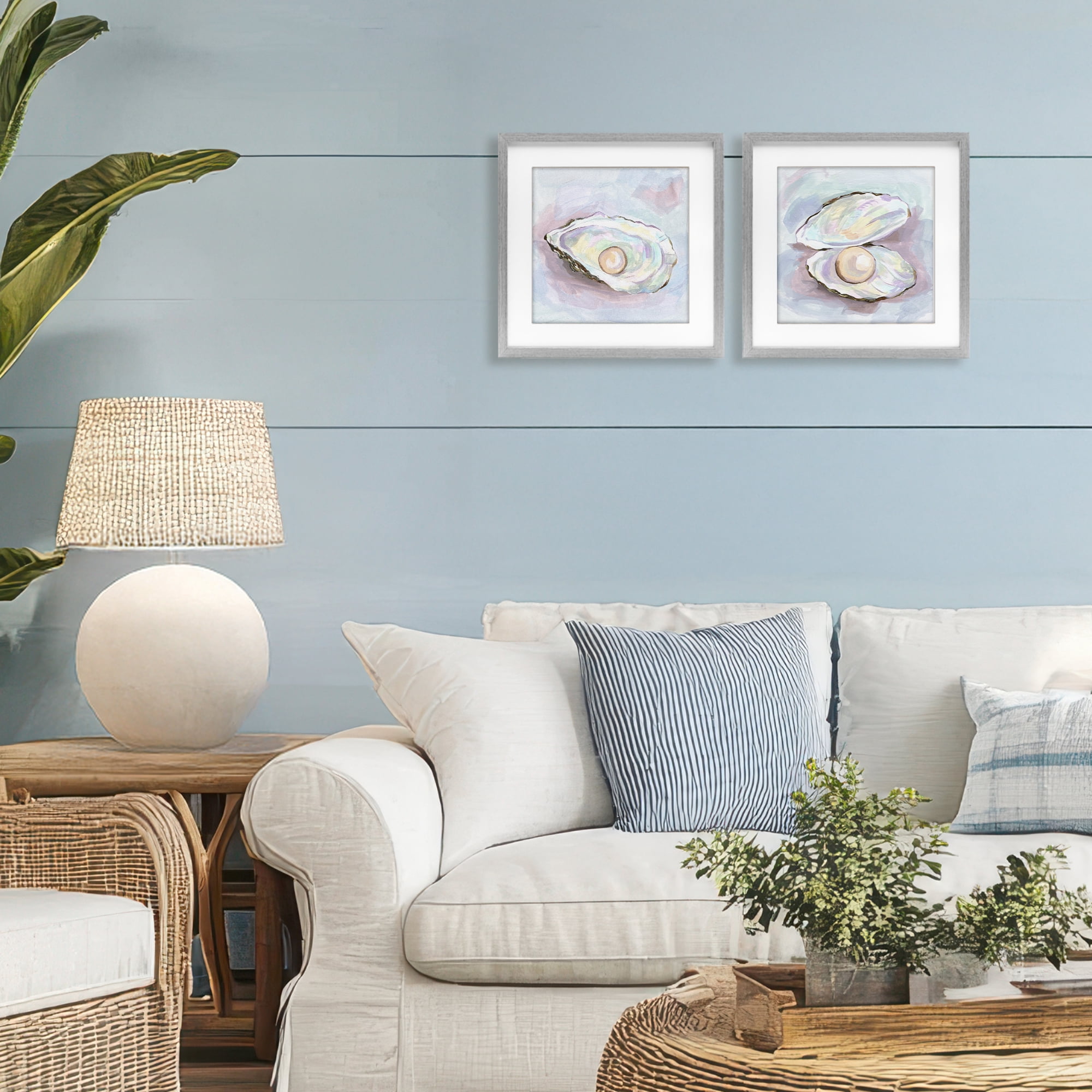 Stupell Industries Aquatic Silent Opals 2 Piece Gray Framed Print Under Glass Set, design by Melissa Wang