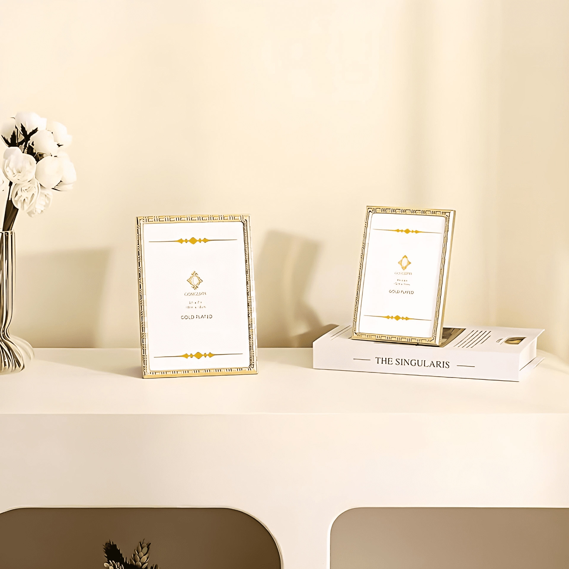 Concepts Set of 4 - 4x6 Gold Bamboo Textured Metal Picture Frames, Family Photo Frames, Elegant Tabletop & Wallhung Decor - bulk pack