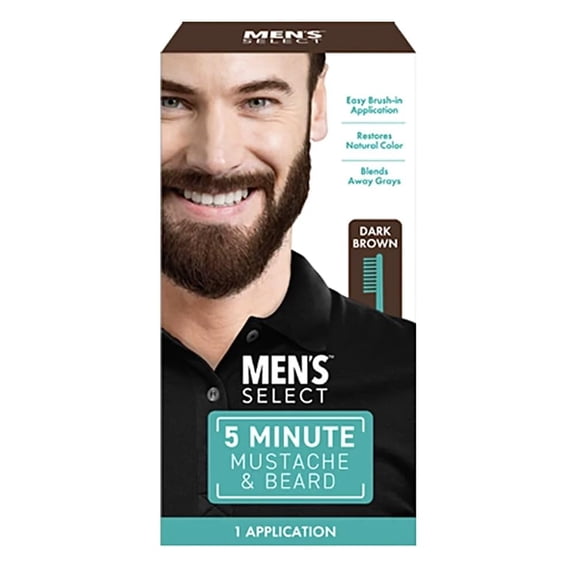 Tinte para el cabello facial con brocha de color marrón oscuro para bigote y barba de 5 minutos Select para hombres con brocha incluida