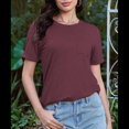 thumbnail image 4 of Camisetas de Verano para Mujer, Informales, de Corta con Bolsillo, Cuello Redondo, Corte Clásico Vino Tinto XXL, 4 of 6