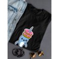 thumbnail image 3 of Donut Lover Narwhal Graphic Women Black T-Shirt, Female XX-Large, 3 of 4