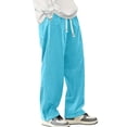 thumbnail image 2 of Dwelliawo Mens Vintage Wide Wale Ribbed Corduroy Baggy Straight Pants Elastic Drawstring Waist Retro Casual Cargo Trousers with Utility Pockets Sky Blue 2xL, 2 of 5