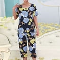 thumbnail image 2 of Womens Pjs Sets Soft Cotton Summer Pajamas Sets Capri Casual Loose Print Short Sleeve Sleepwear 2 Piece Outfits (Blue XL), 2 of 3