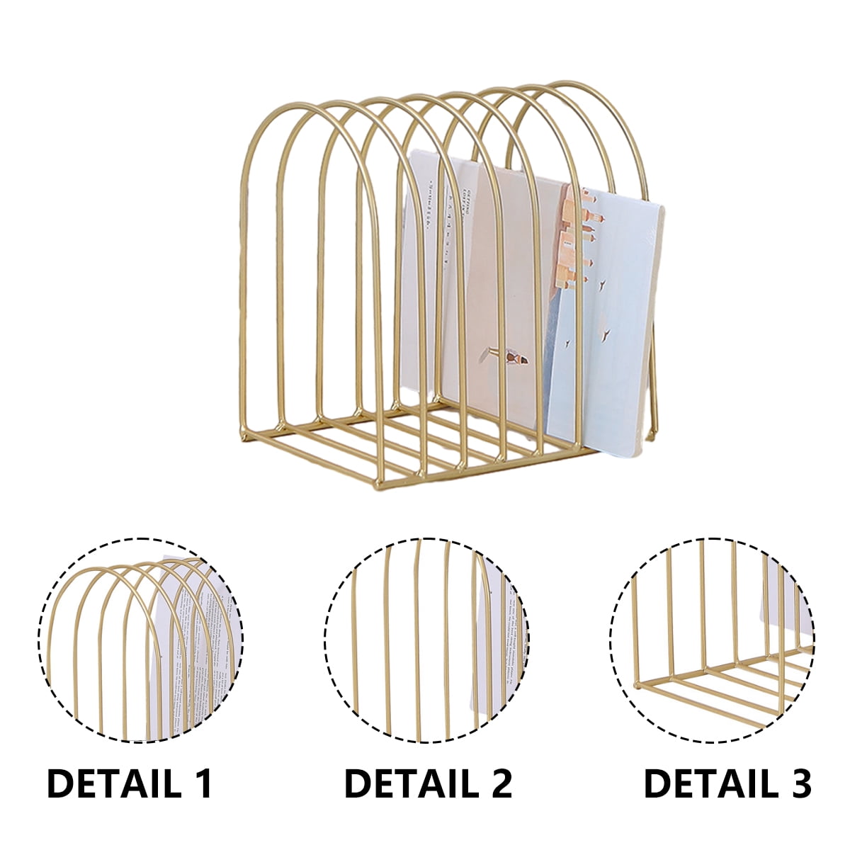 Gold Metal Wire File Folder Organizer Rack Vertical File Organizer for Desk Binder Holder File Sorter Stand - style:style3;