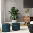 thumbnail image 2 of SIMPLIHOME Connor Pouf Rond Transitionnel en Cuir Bleu Sarcelle Vieilli, Repose-Pieds, Repose-Pieds, Rembourré, pour le Salon, la Salle Familiale, Transitionnel, 2 of 5
