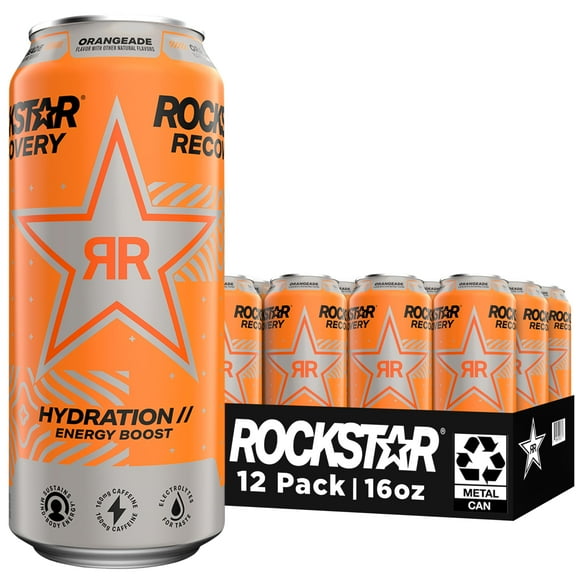 Rockstar Energy Drink with Caffeine Taurine and Electrolytes Recovery Orange 16 Fl Oz Pack of 12