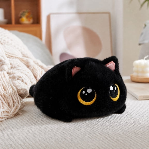 Cute Round Cat Plush Toy Soft Fluffy Kitten Stuffed Animal with Big Eyes for Stress Relief and gifts