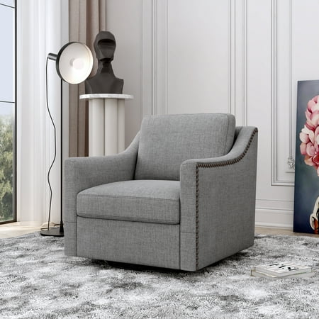 Modern Style Grey Swivel Accent Armchair Linen Blend 360° Rotation Home Chair