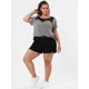 thumbnail image 2 of Women Plus Size Lace Insert Short Sleeves Round Neck Top Gray L, 2 of 6