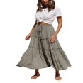 thumbnail image 2 of Jupe Longue Plissée en Coton Lin Taille Élastique Jupe Longue Évasée Boho à Volants, 2 of 5