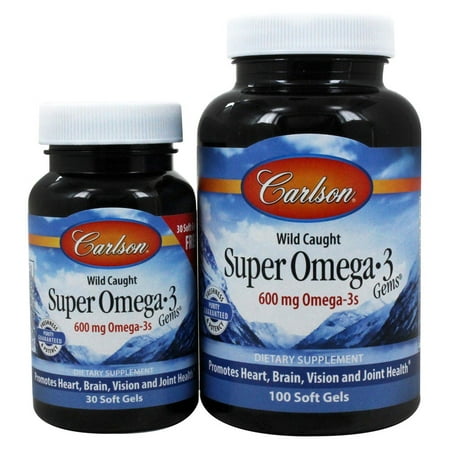 Carlson Labs - Super Omega-3 Gems Fish Oil Concentrate 600 mg. - Bonus Pack 100 + 30 Softgels