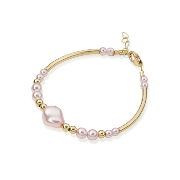 Baby Girl Gold Banglet Bracelet Pink Curved Pearl | Perfect Baby Shower, Birthday Gift (BN18)
