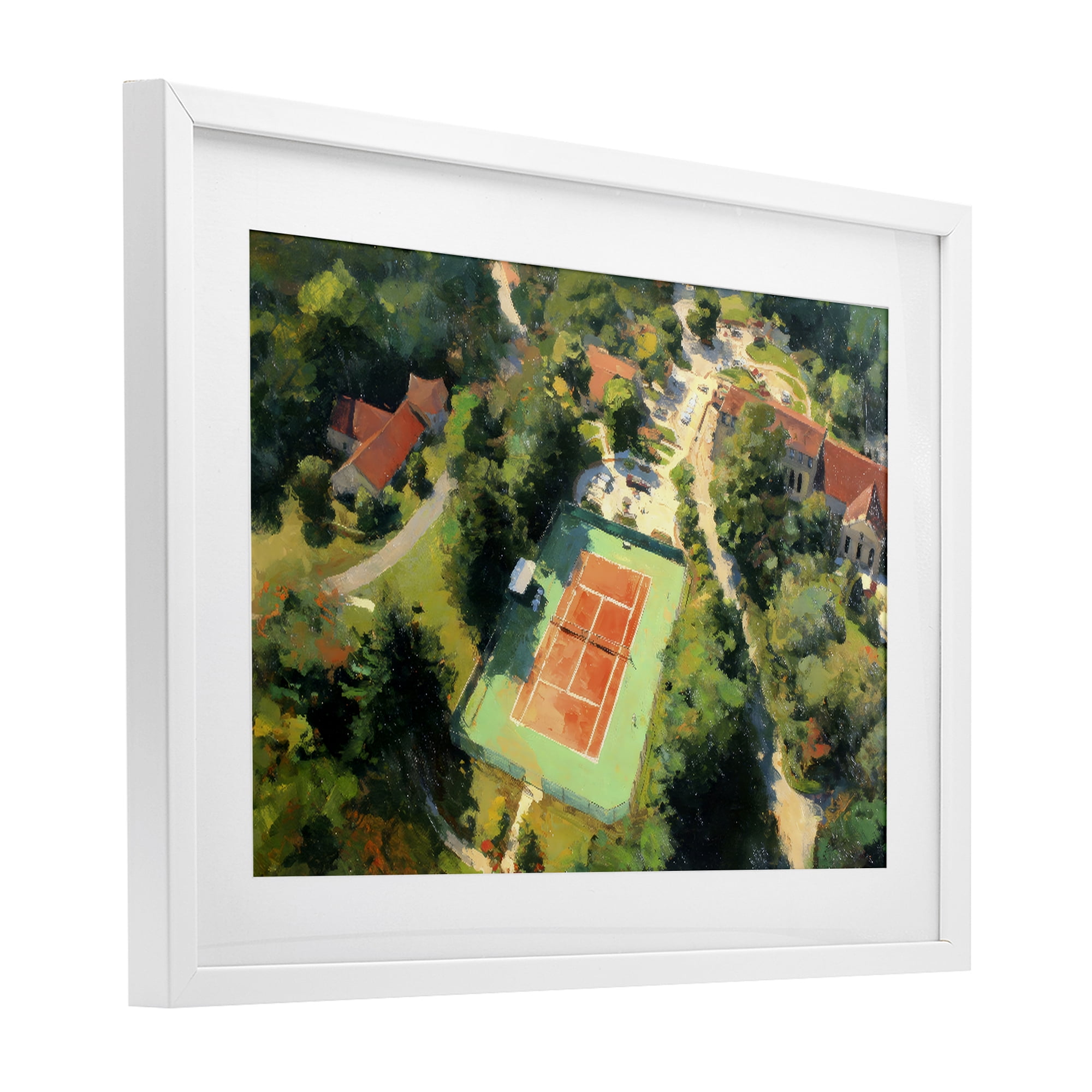 Stupell Industries Aerial Tennis Court Park White Framed Print Under Glass, design by Petal Prints Design
