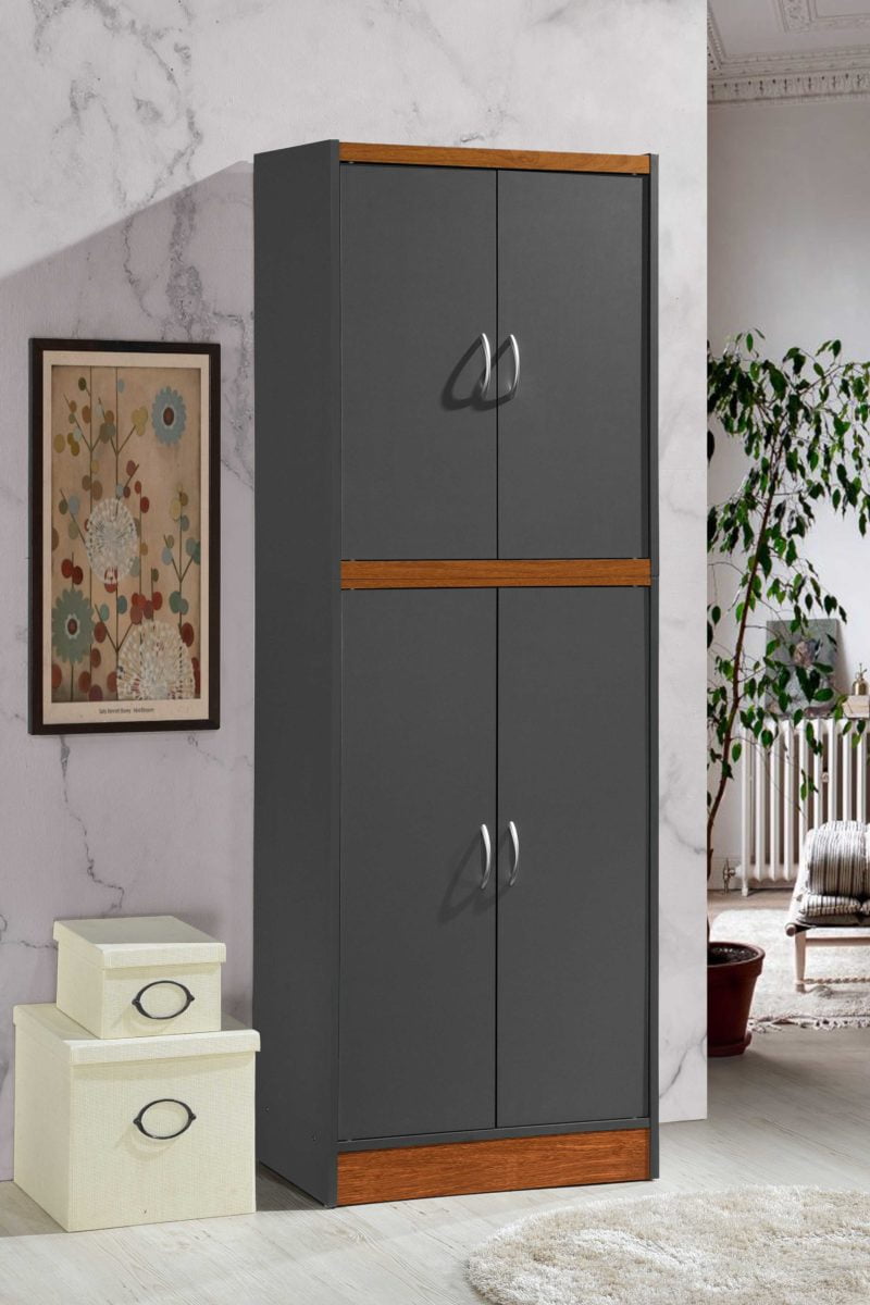 Hodedah 4-Door Kitchen Pantry with 4-Shelves, Grey-Oak