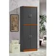 thumbnail image 2 of Hodedah 4-Door Kitchen Pantry with 4-Shelves, Grey-Oak, 2 of 6