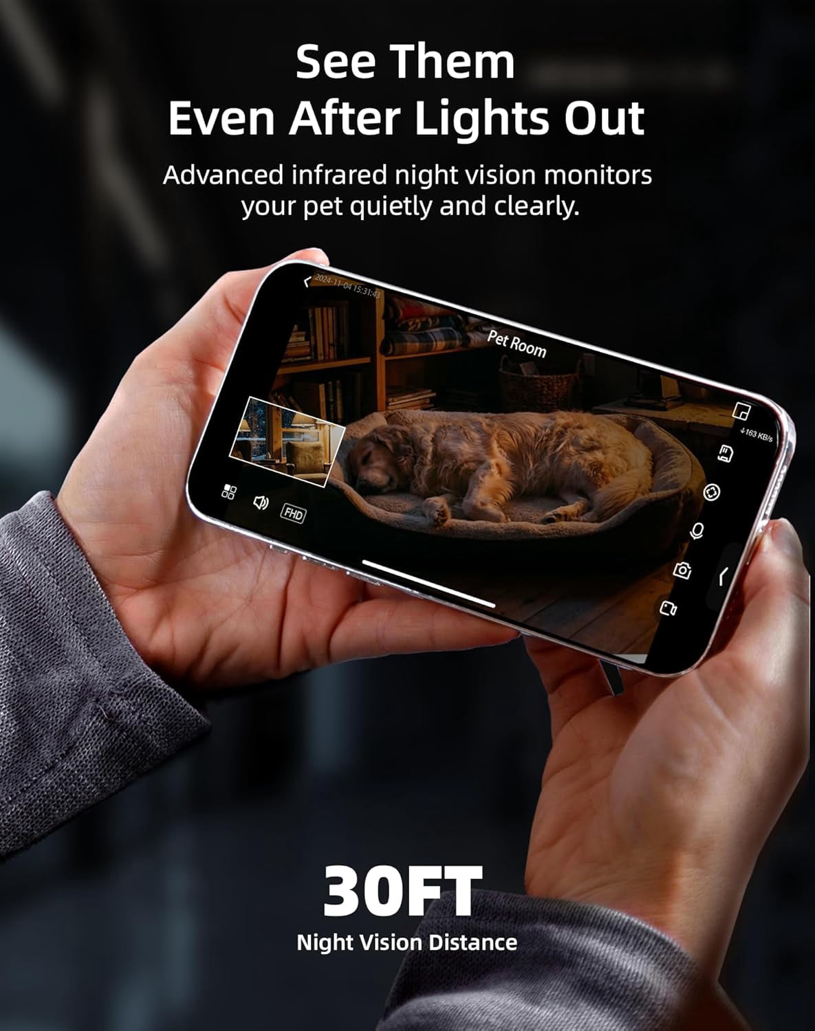 virtavo Pet Camera for Dogs & Cats, Indoor Security Camera with 360° PTZ, Smart Motion Tracking, 2‑Way Audio, Night Vision, Dual‑Lens Two Views in One, No Monthly Fee, 2.4GHz WiFi