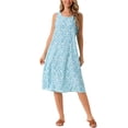 thumbnail image 1 of Vestido de verano sin mangas bohemio de estampado ikat para mujer, vestido midi casual de Día de la Madre con bolsillos, azul y verde, talla XL, 1 of 6