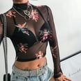 thumbnail image 6 of ZPAQI Womens Summer Long Sleeves Mock Neck Crop Top Romantic Colored Angel Cupid Printed T-Shirt See Through Mesh Party Club Blouse 4 Colors, 6 of 19