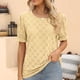 thumbnail image 1 of Blusa de manga corta con estampado de jacquard hueco, blusa de manga corta con cuello redondo, camisa hueca de manga corta, blusa de color puro, acabado de lujo, 1 of 6