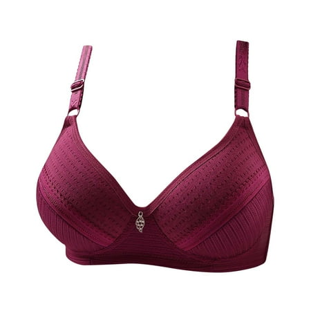 Gnurob Womens Push Up Bra Wireless Underwear Padded Bralette Plus Size Brassiere Adjustable Strap Bras Comfort V Neck Bralettes Breathable Bra for Ladies Clearance Saving Wine Large
