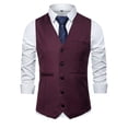 thumbnail image 2 of YueHuiYing Men's Solid Color Sleeveless V Neck Buttoned Vest Slim Fit With Pockets Formal Business Suit Waistcoat For Dress Shirt And Office Wear, 2 of 5