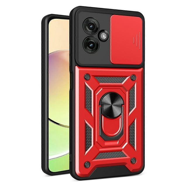 For Motorola Moto G55 5G Case with Slide Camera Lid PC+TPU Kickstand Phone Cover - Green