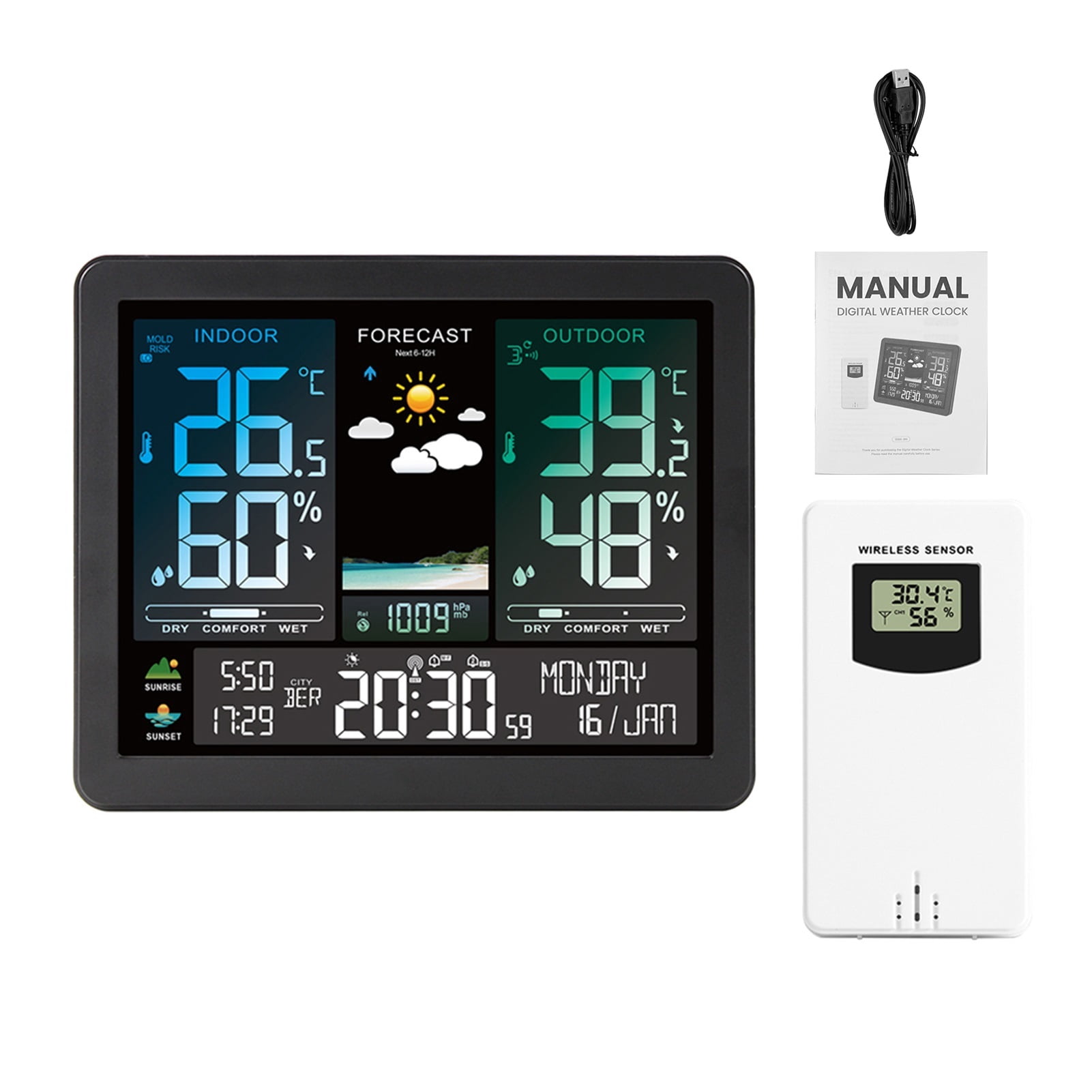 Wireless Weather Station with Barometric Pressure, Digital Moon Phase Monitor