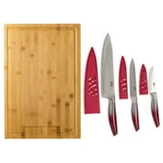 Tasty 4 Piece Bamboo Chopping Block and Ombre Knife Set, Red