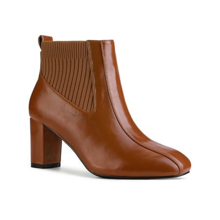 

Unique Bargains Women s Chelsea Square Toe Block Heels Elastic Ankle Boots