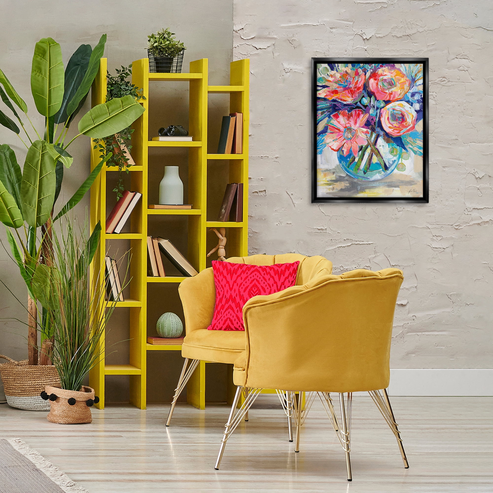 Stupell Industries Harpers Bouquet Flowers Plants & Flowers Painting Black Floater Framed Canvas Art Print Wall Art, 17 x 21