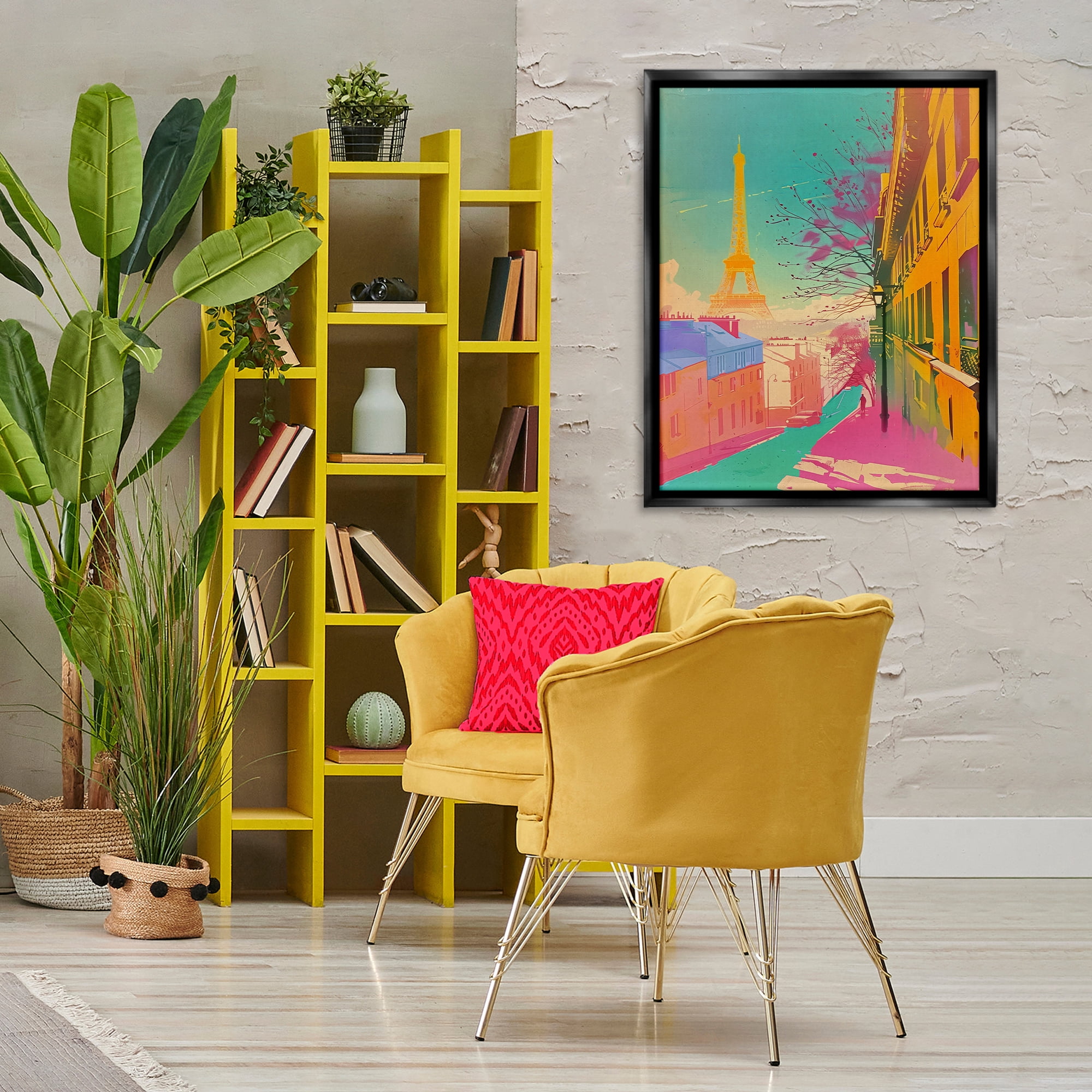 Stupell Industries Abstract Paris Tower Town & City Painting Black Floater Framed Art Print Wall Art, 25 x 31