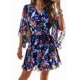 thumbnail image 3 of Woman'S Floral V Neck Lace-UP Waist Dress Black S, 3 of 7