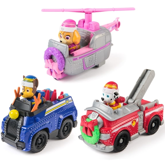 PAW Patrol Holiday Vehicle Bundle - Chase, Marshall, Skye & 3 Holiday-themed Vehicles, for Kids 3