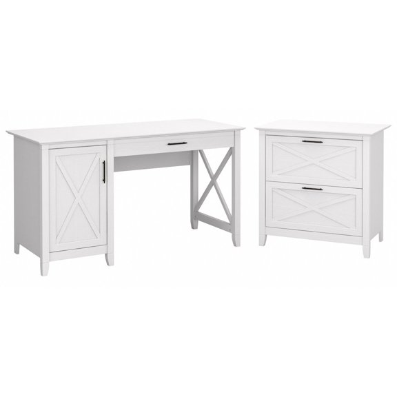Key West 54W Computer Desk with File Cabinet in Pure White Oak - Engineered Wood