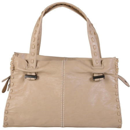 Brinley Co Women's Faux Leather Topstitched Double Handle Bag