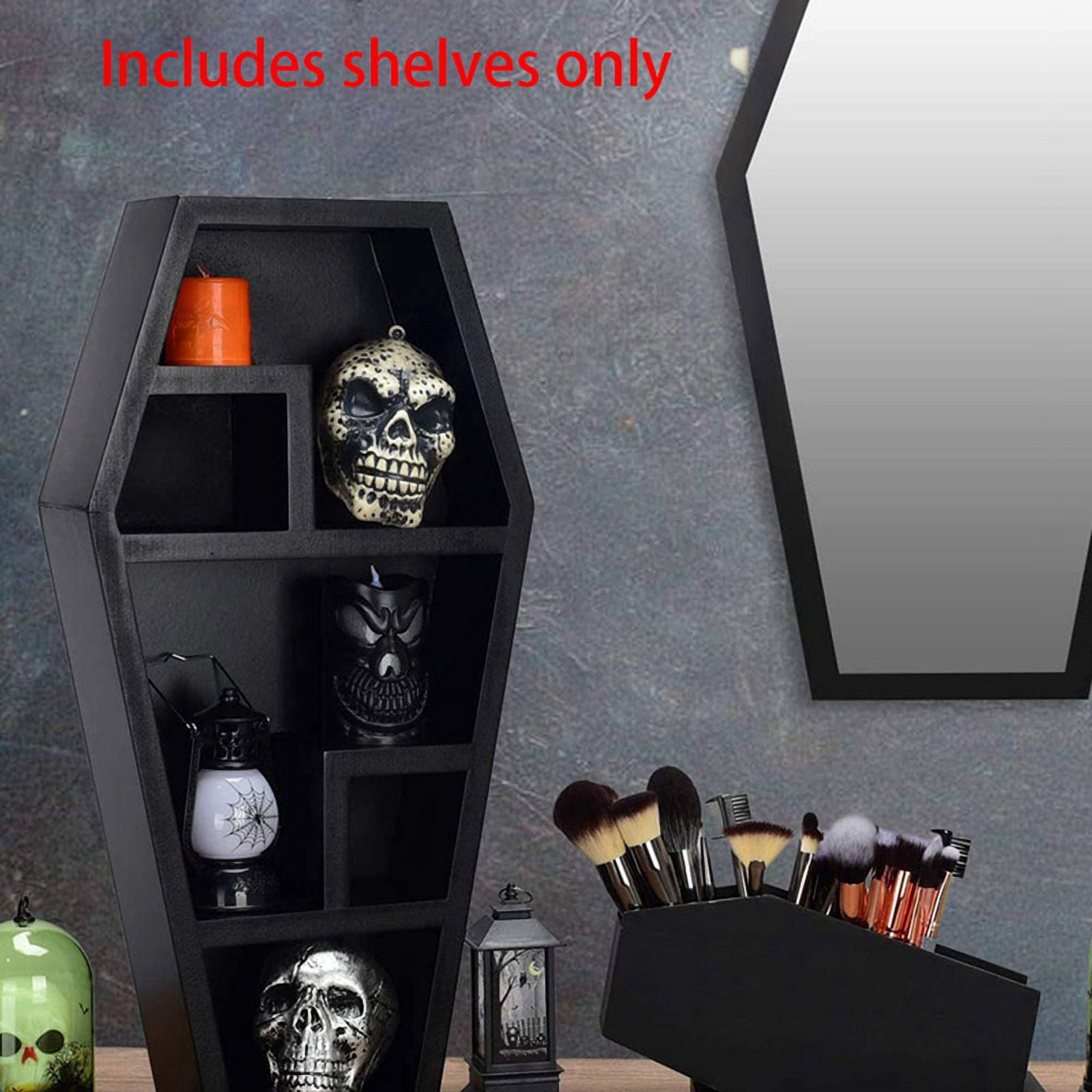 Coffin Shelf - Solid PVC Black Floating Wall Shelves for Home Bedroom Living Room Bathroom Spooky Gothic Decor