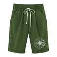 thumbnail image 2 of Womens Bermuda Shorts Cotton Linen Sunflower Print Elastic Waistband Pockets Knee Length Bermuda Long Shorts for Women, 2 of 3