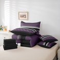 thumbnail image 5 of Homewish Fashion Stripes Lines Bedding Comforter Set 7 Pieces, Purple Abstract Ombre Full Bedding Set, Modern Square Triangle Reversible Fitted Sheet Flat Sheet, Breathable Home Decor, 5 of 7