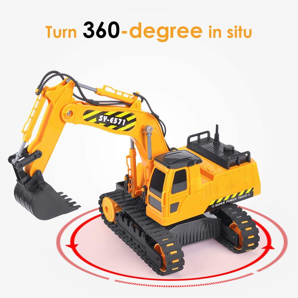 Gray Blue DOUBLE E Remote Control Excavator Toy 2 Batteries Digger Hydraulic Construction Vehicles RC Trucks Toys for Boys Girls Kids 3 4 5 6 7 8 9 10 Year 