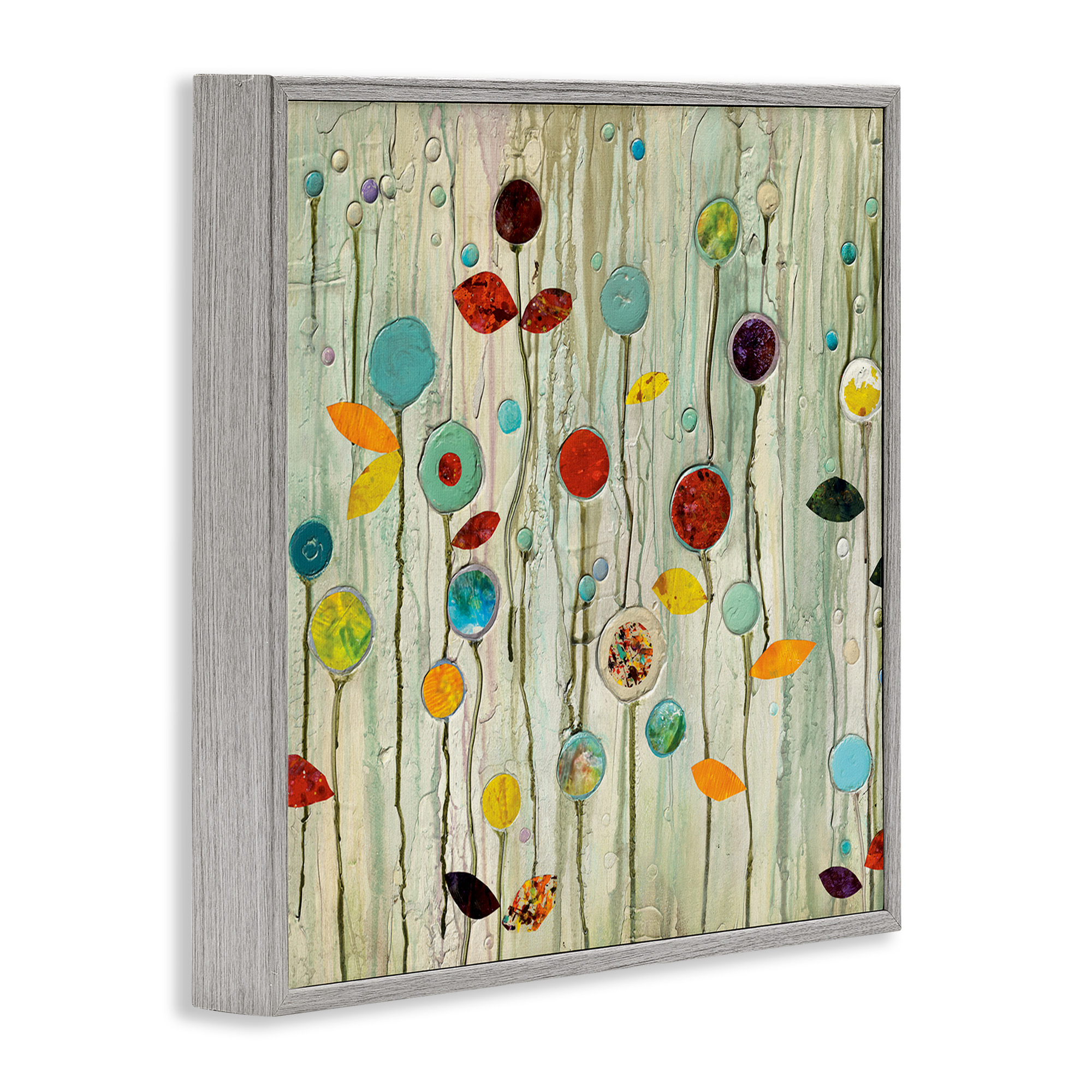 Stupell Industries Abstract Whimsical Floral Scene Botanical & Floral Painting Gray Framed Art Print Wall Art, 17 x 17