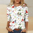 thumbnail image 2 of Christmas 3/4 Sleeve Shirts for Women Christmas Snowman Print Top Cute Santa Print Shirt Round Neck Holiday Shirt Tops Women Sweaters Cheap, 2 of 5