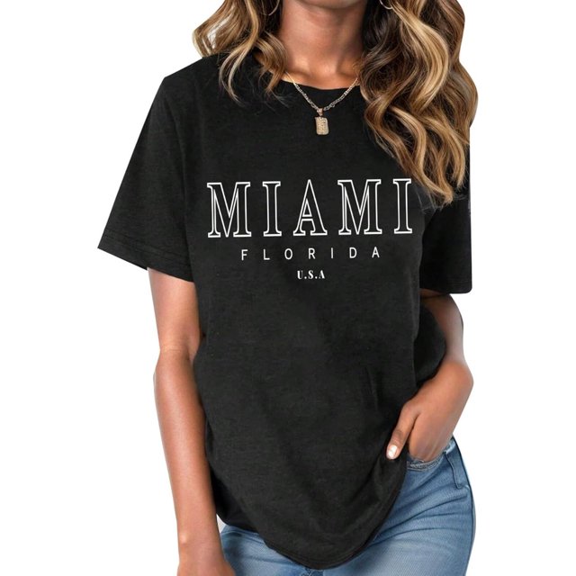 MiaMi FLoRiDa u.S.a Letter Print Women's Tshirt, Breathable 100% Cotton Fabric, Perfect outfit Casual Wear