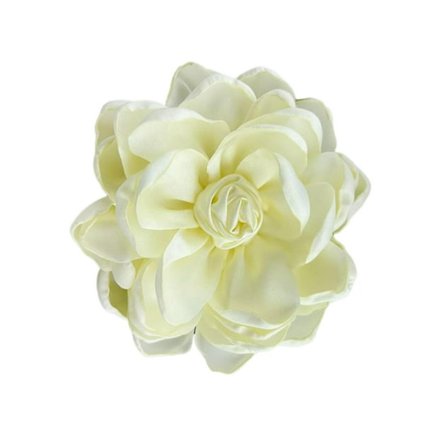 Broche de flores de tela para mujer, elegante accesorio para el cabello, flor de rosa de tela satinada Beige
