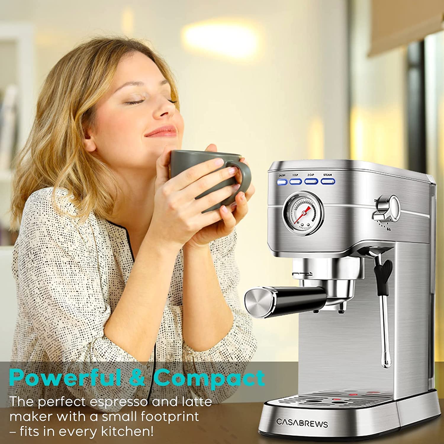 Casabrews Espresso Machine with Milk Frother Steam Wand, 20 Bar Pump  Stainless Steel Professional Cappuccino and Latte Coffee Machine, New,  Silver