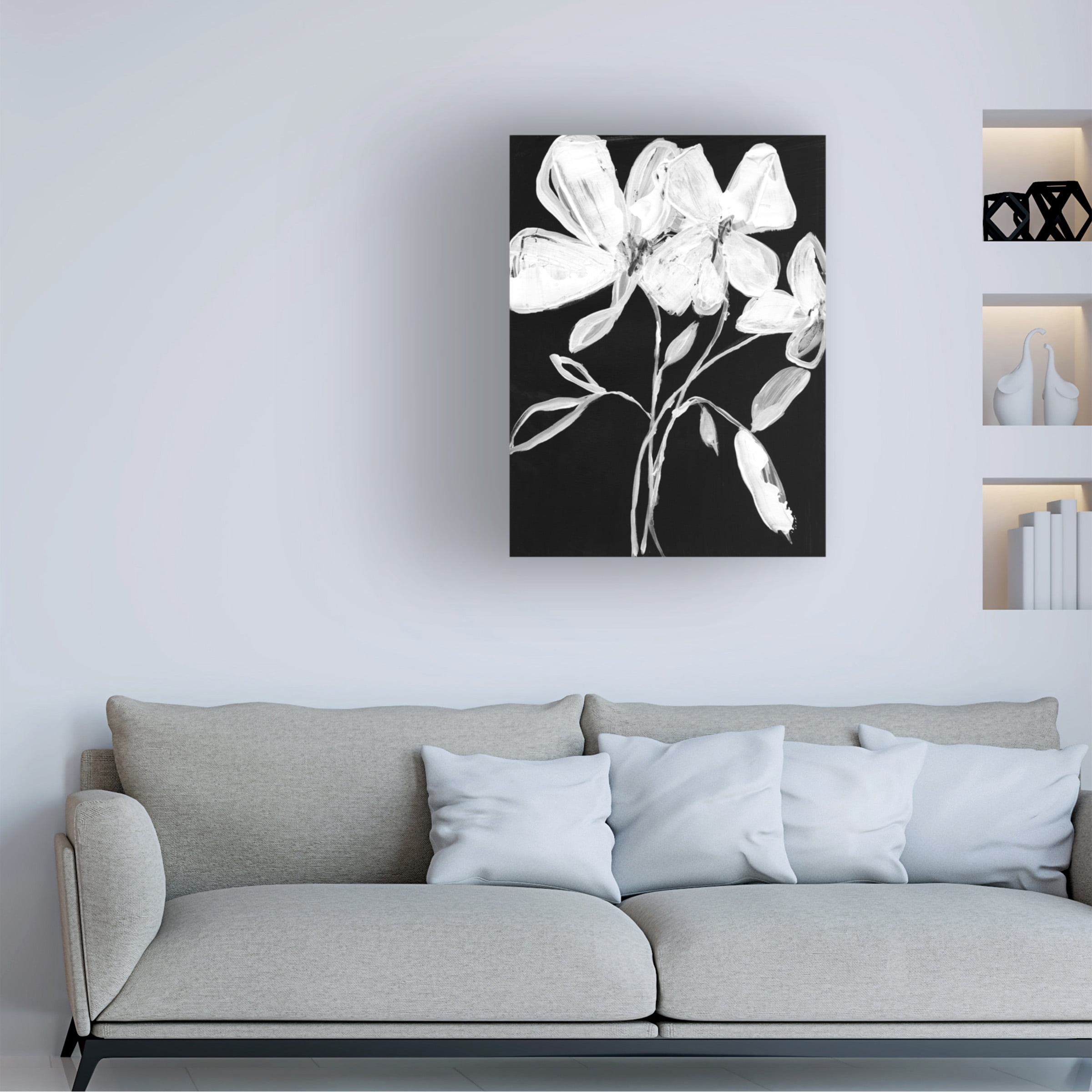 Jennifer Goldberger 'White Whimsical Flowers I' Canvas Art