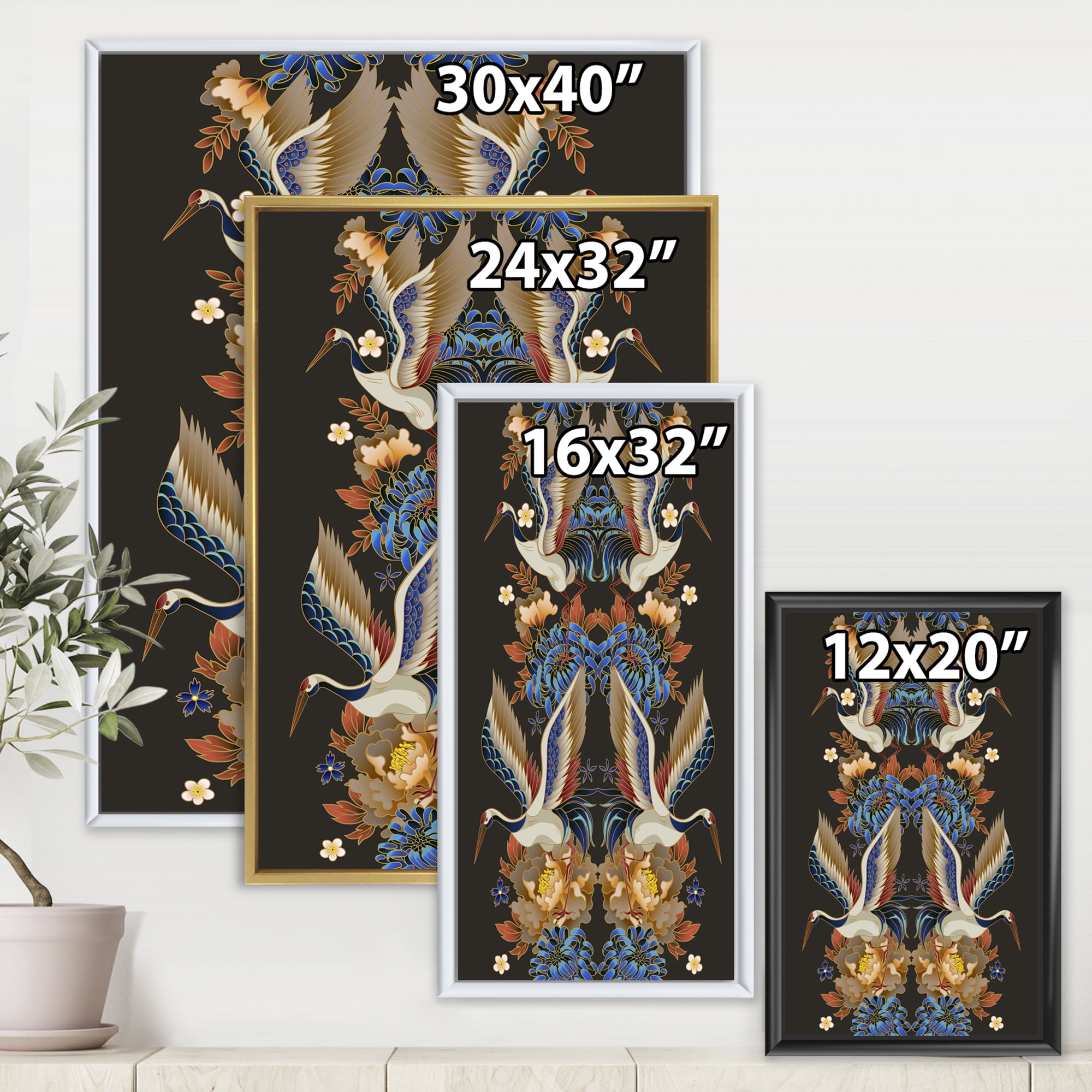 Designart 'Chinoiserie With Peonies and Birds IX' Traditional Framed Canvas Wall Art Print