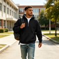thumbnail image 6 of Hoodie Mens Quarter Zip Pullover Basic Sweatshirt Men Drawstring Hooded with Plain Elastic Hem 1/4 Zip Sweatshirt Black XL, 6 of 9